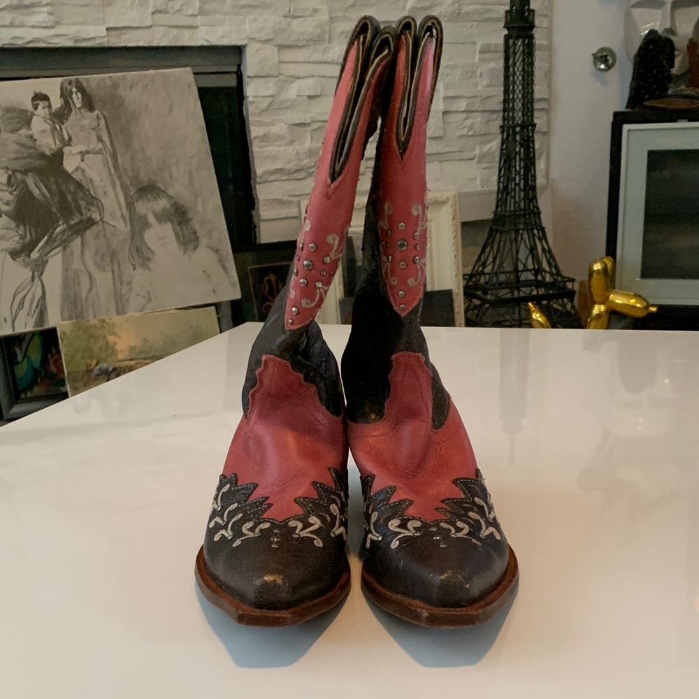 Tony Lama Women’s Cowboy Boots – Pink & Brown Embroidered, Size 5 B - Picture 3 of 12